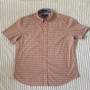 Johnston & Murphy Pink and Navy Windowpane Short-Sleeve Button-Down Shirt